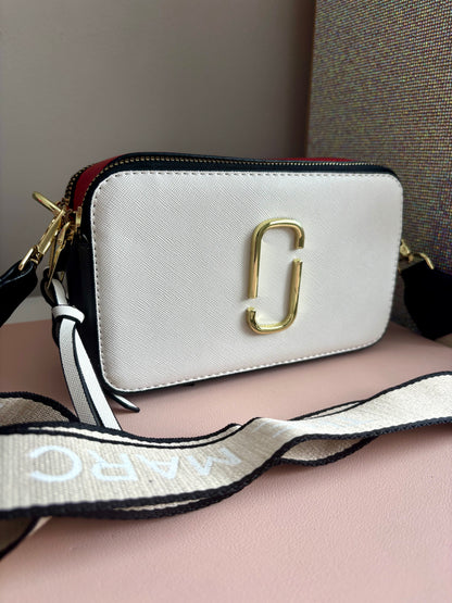 Bandolera MJ color blanco con gris